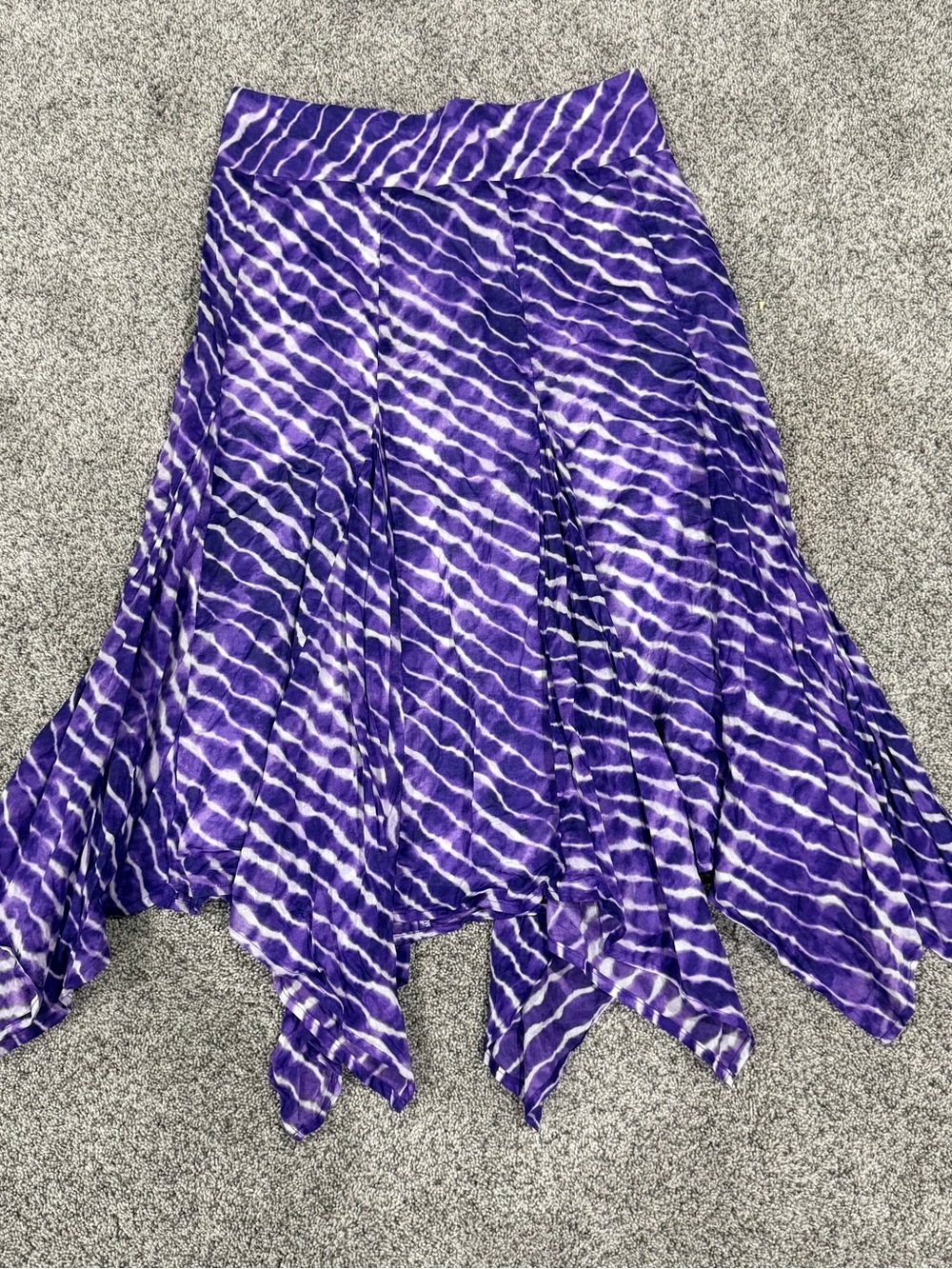 Chicos 1 Tie Dye Asymmetric Handkerchief Midi Skirt Purple White Boho Women’s M